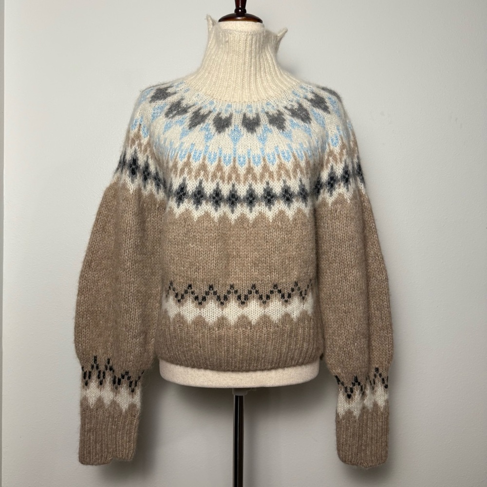 rag & bone Fran Turtleneck Sweater - Oatmeal Small Fair Isle Out of Stock Online